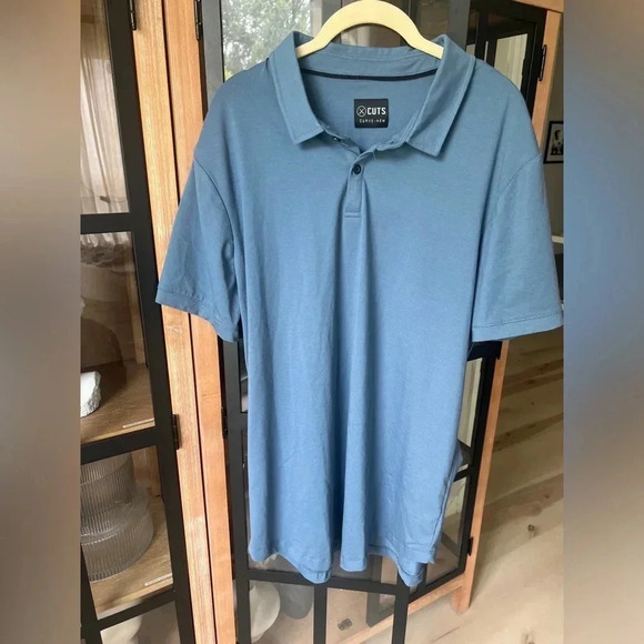 CUTS Polo curved hem river slate blue performance short sleeve shirt collar XXL - Picture 2 of 7
